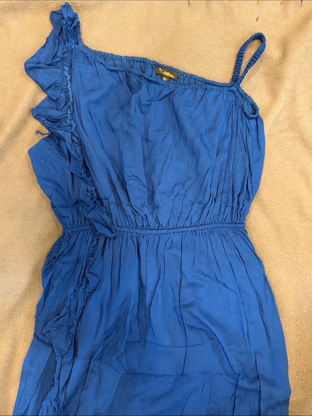 Blue One-Shoulder Ruffle Dress